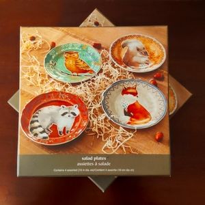 Pier 1 Imports Fall Woodland Animals Set of 4 Salad Plates BNIB